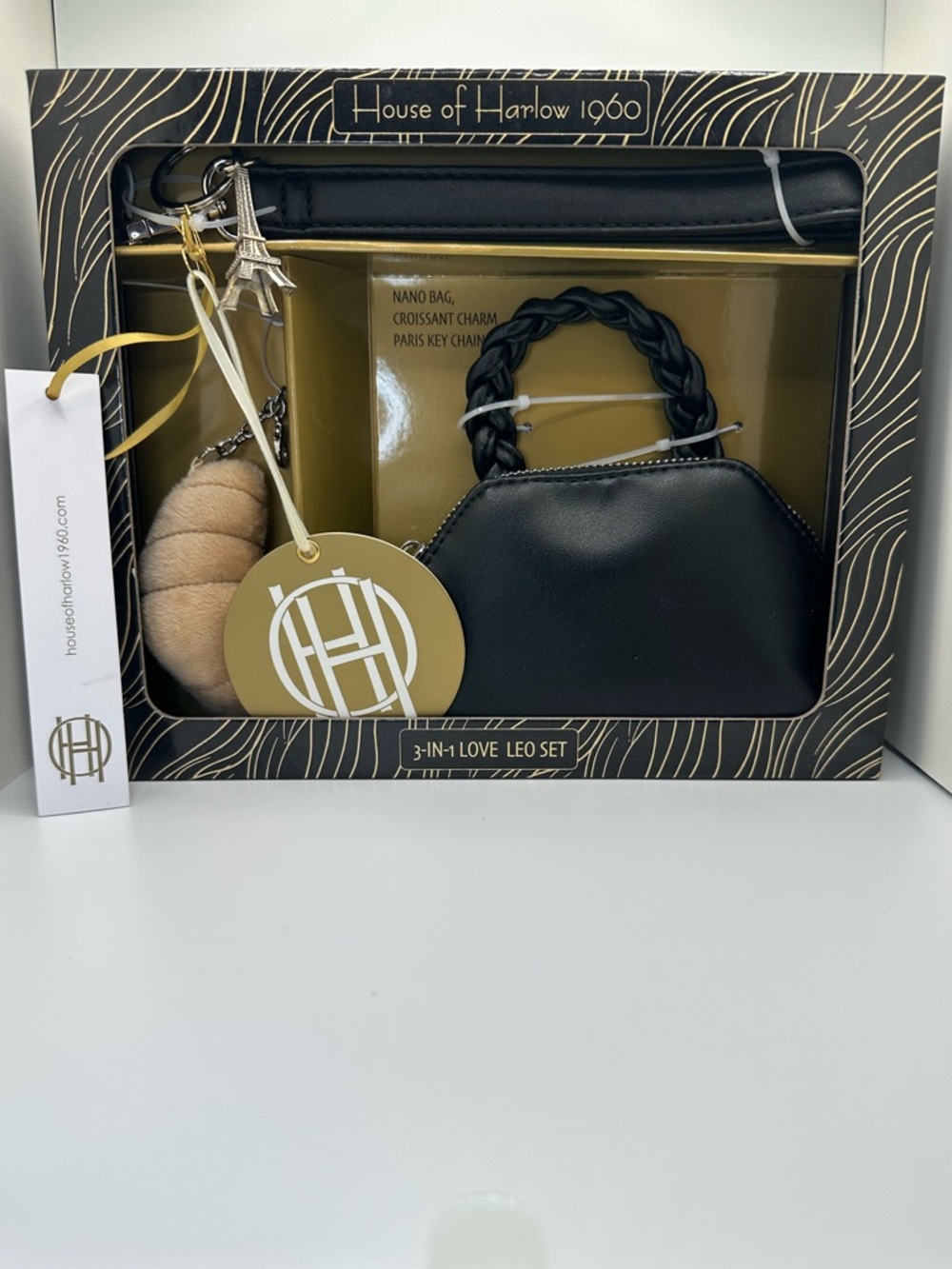 House of Harlow 1960 Black Braided-Handle Nano Bag Set NWT